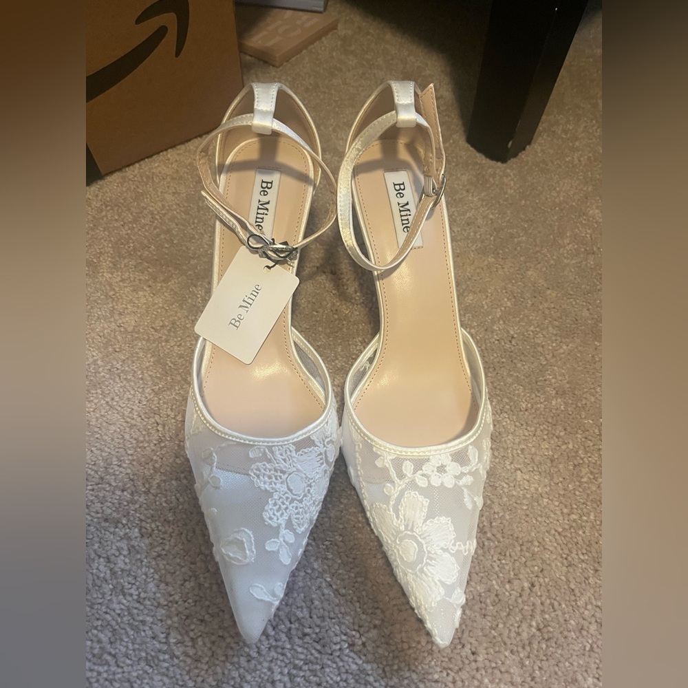 Be Mine Ivory Floral Lace Heels